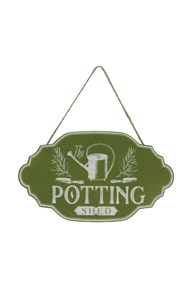 MDF Potting Shed Sign with Hanger Green for Spring Wall and Entryway Decor, Main, color, Green