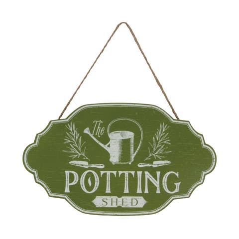 MDF Potting Shed Sign with Hanger Green for Spring Wall and Entryway Decor
