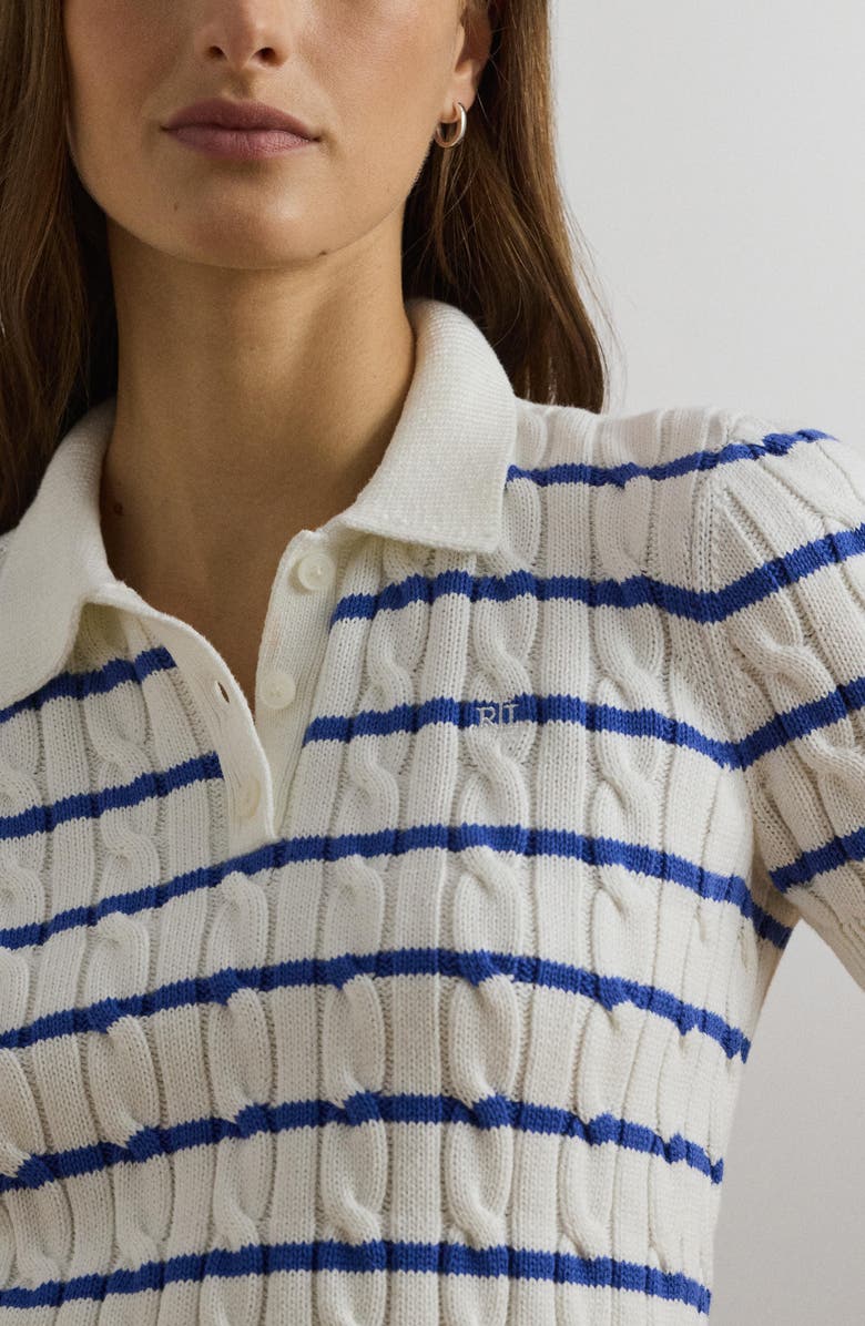 Lauren Ralph Lauren Stripe Cable Knit Cotton Polo Sweater, Alternate, color,