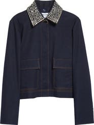 Veronica Beard Barrington Crystal Collar Denim Jacket