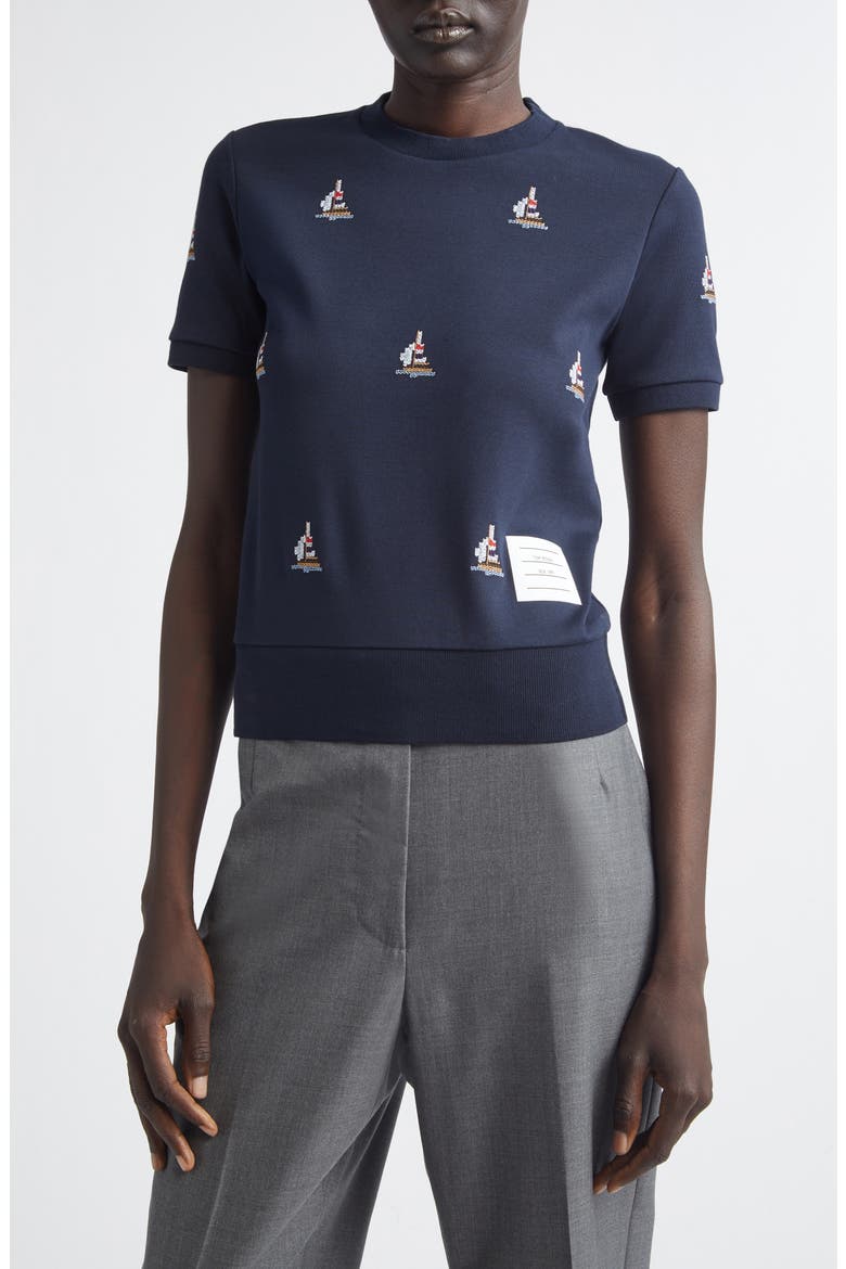 Sailboat Cotton Blouson T-Shirt, Main, color, NAVY