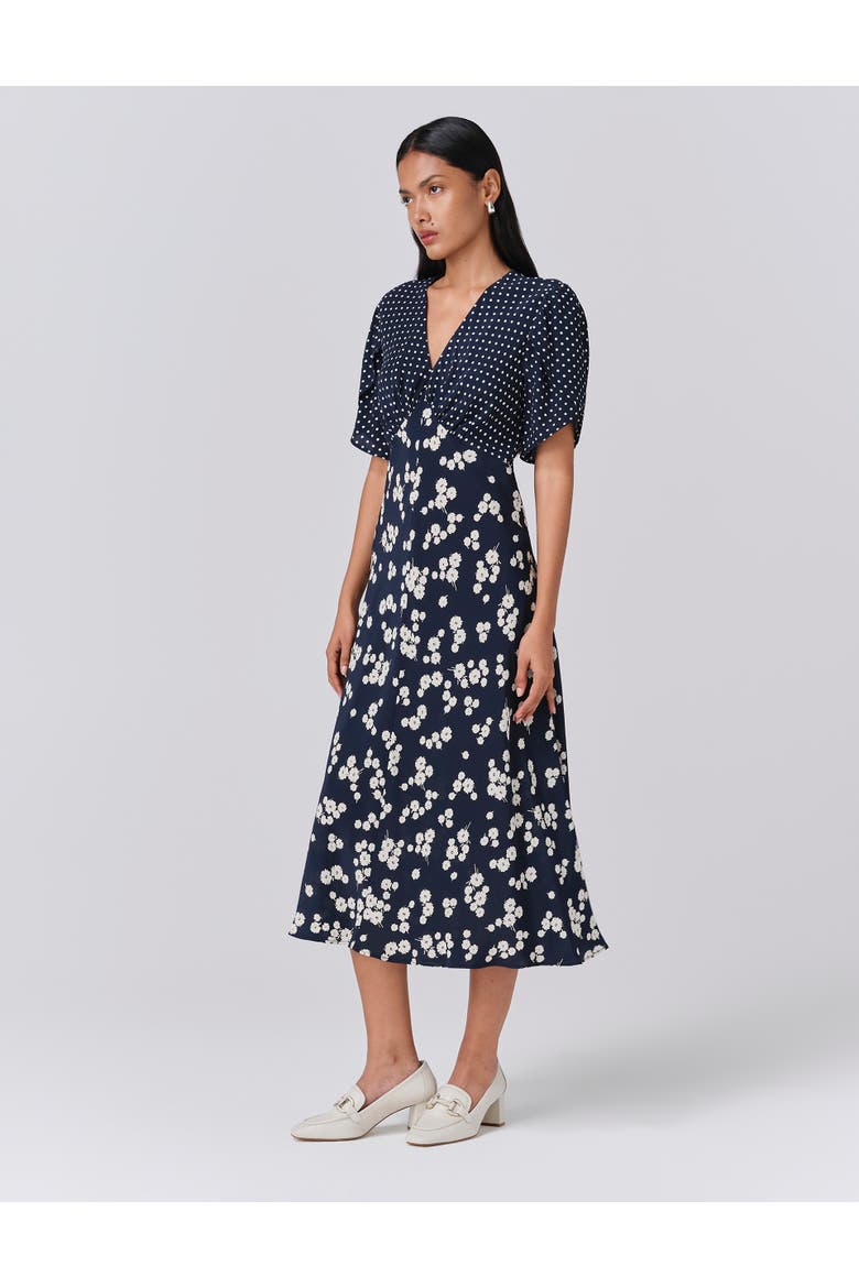 Lulu V-neck Midi Dress, Alternate, color, Navy Spot Floral