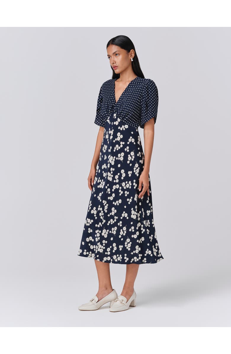 Ghost London Lulu V-neck Midi Dress, Alternate, color, Navy Spot Floral