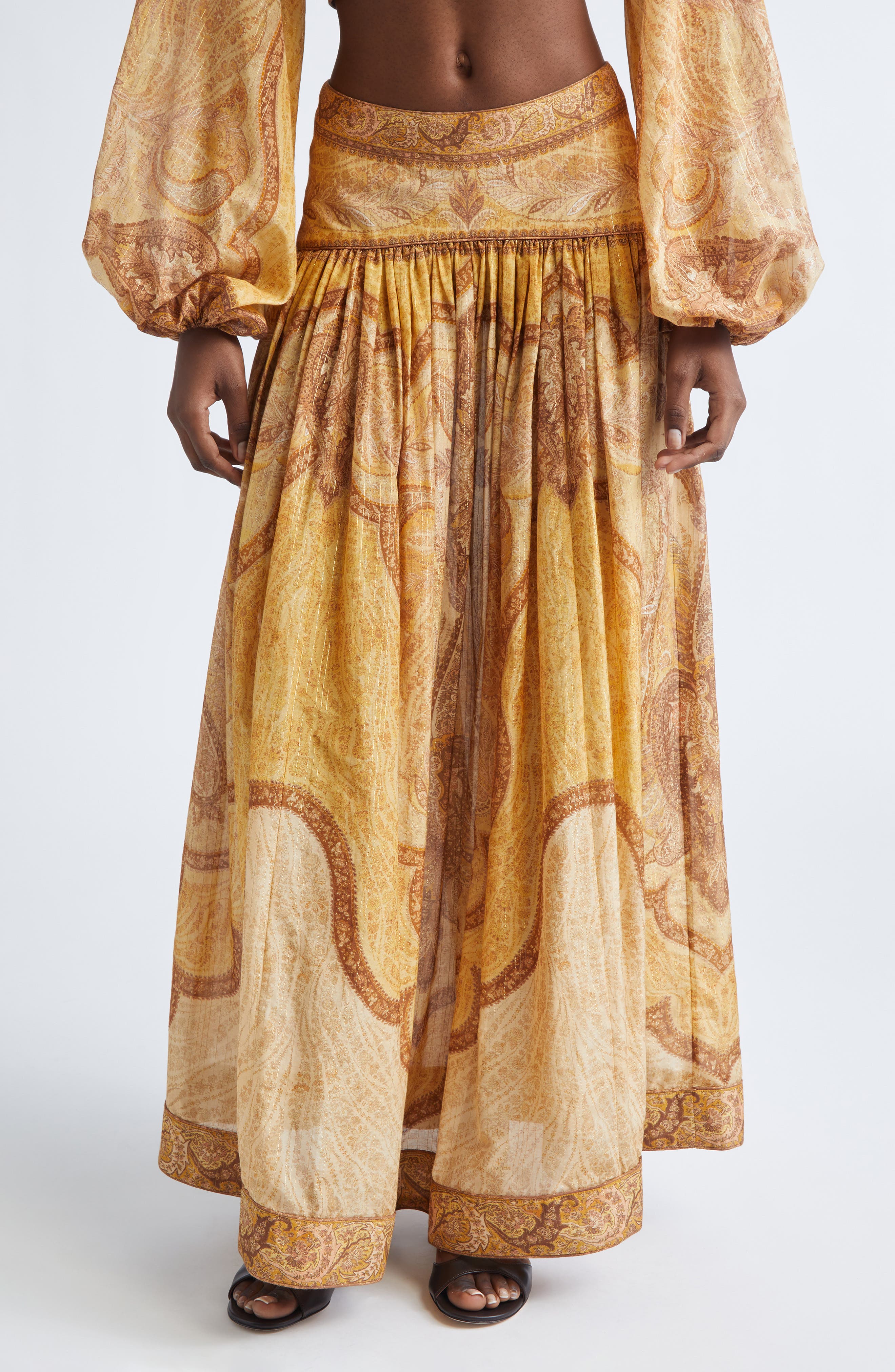 Wanderlust Metallic Stripe Cotton & Silk Maxi Skirt