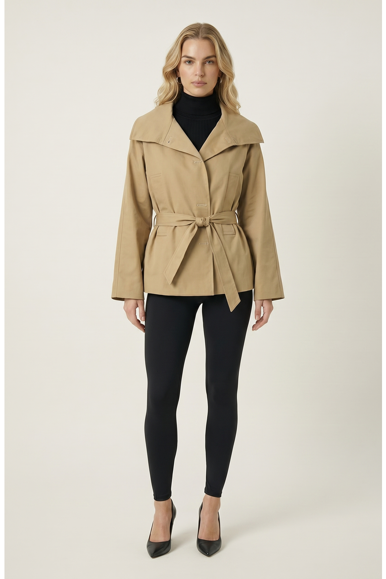 Belted Wide Lapels Wrap Jacket, Alternate, color, Tan