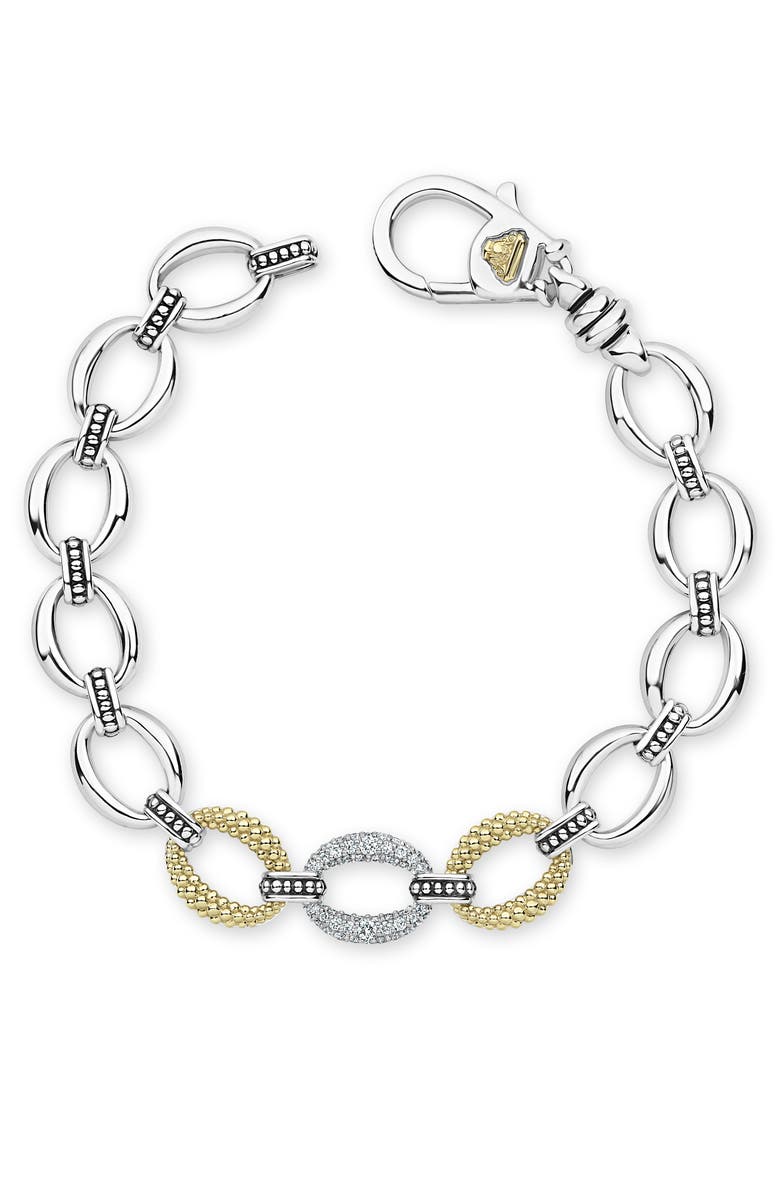 LAGOS Caviar Lux Diamond Station Link Bracelet, Alternate, color, Silver/ Diamond