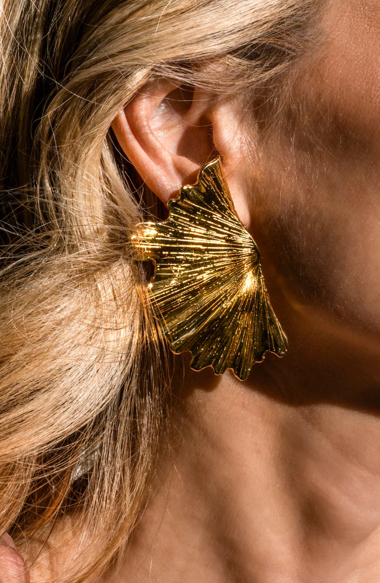 CHRISTINA CARUSO Ginkgo Leaf Earrings, Alternate, color, 14K Gold