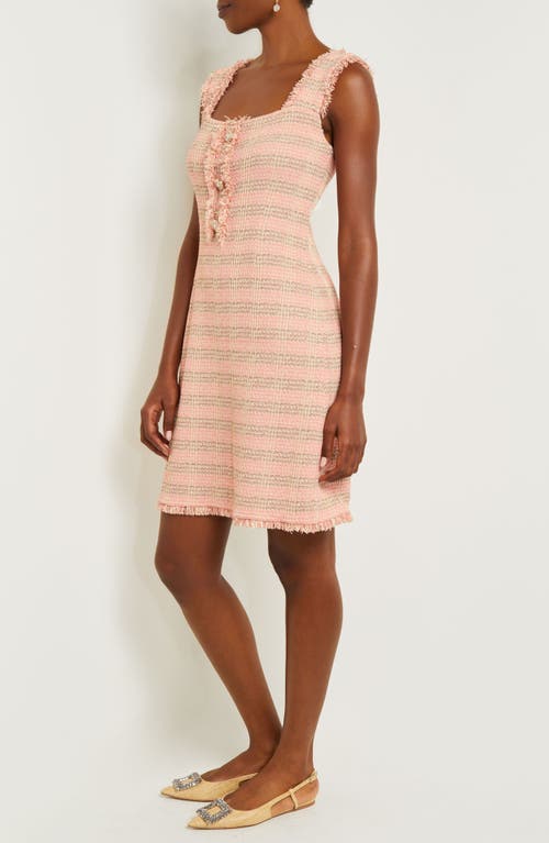 Misook Fringed Sleeveless A-line Dress In Porcelain Pink Multi