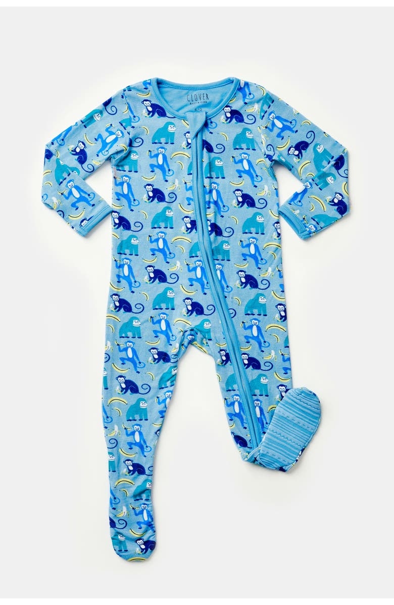 Clover Baby & Kids Soft & Stretchy Zipper Footie - Monkeying Around Blue, Main, color, Monkeying Around Blue