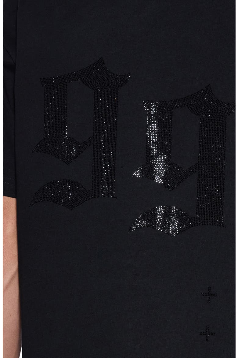 Stardom Ekcess Oversize Crystal Embellished Cotton T-Shirt, Alternate, color, BLACK