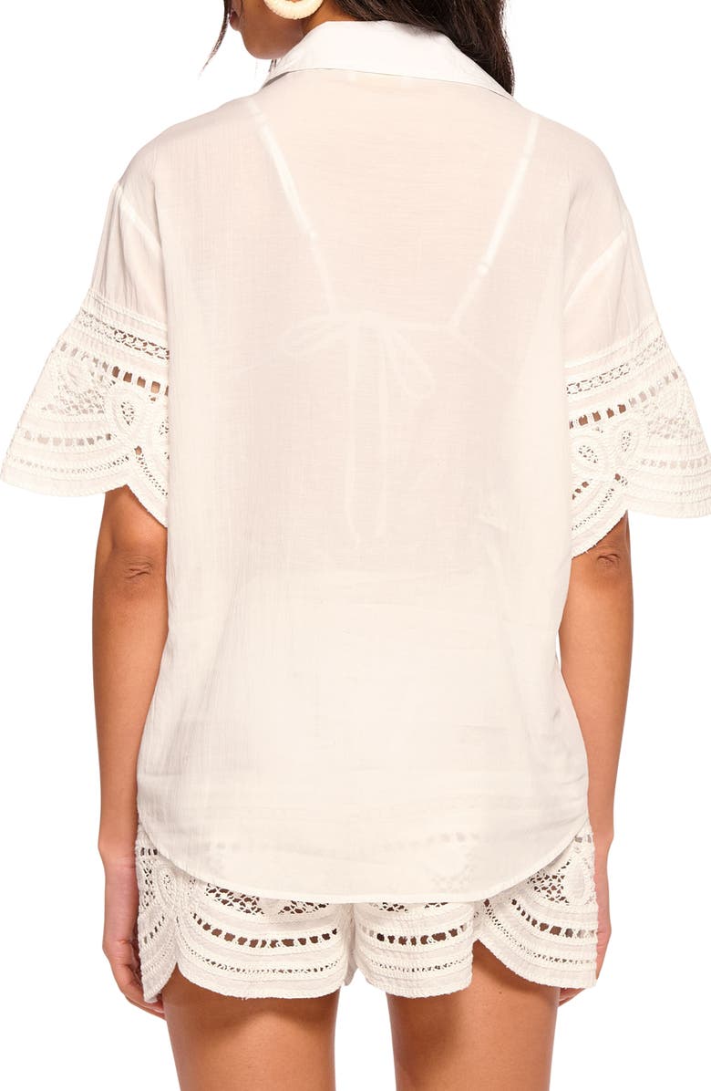 Ramy Brook Shamaya Embroidered Cover-Up Shirt, Alternate, color, White
