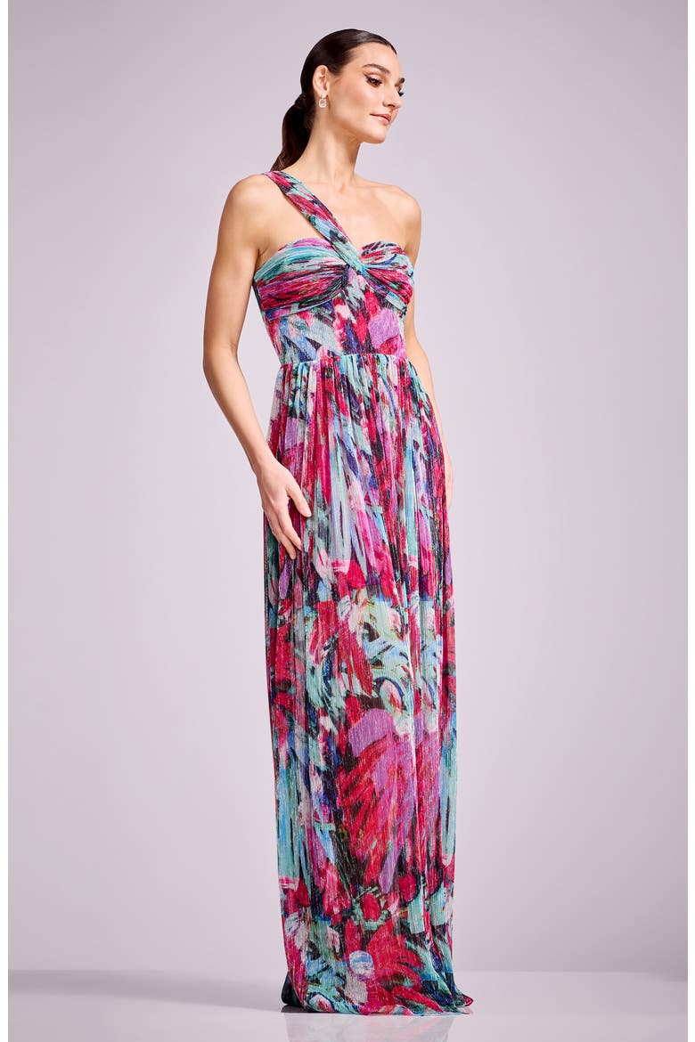 Idalia Metallic Abstract Floral Print One-Shoulder Gown, Alternate, color, BRIGHT FUCHSIA MULTI