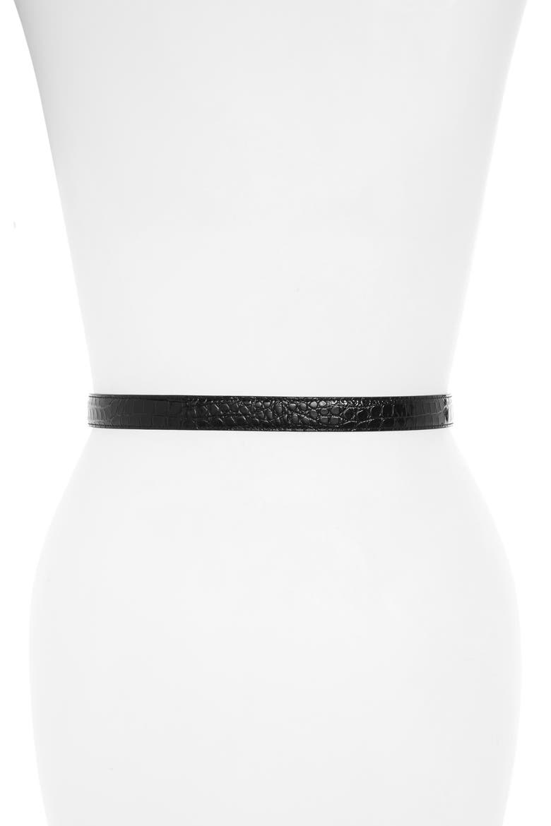 Monogram Skinny Patent Leather Belt, Alternate, color, NERO