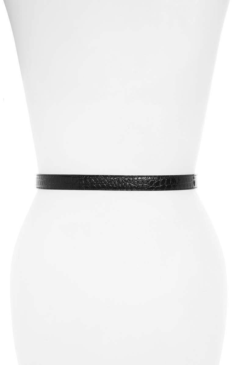 Saint Laurent Monogram Skinny Patent Leather Belt, Alternate, color,