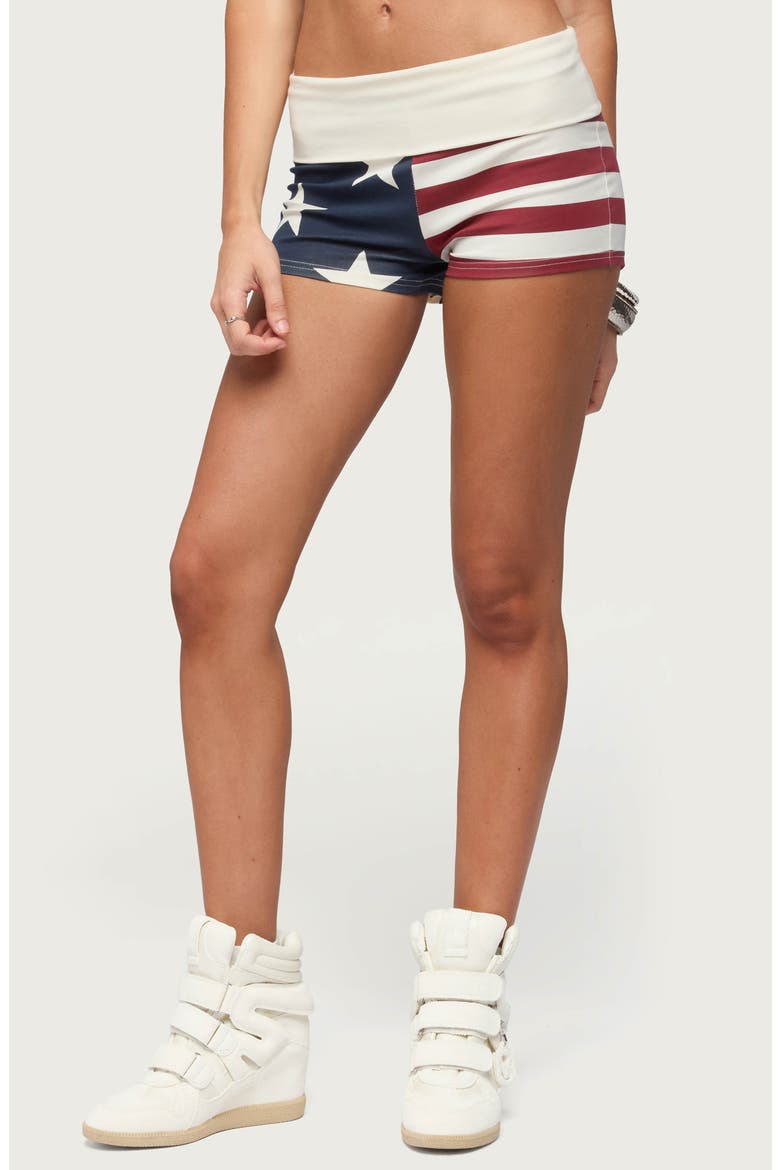 USA Foldover Shorts, Main, color, CREAM