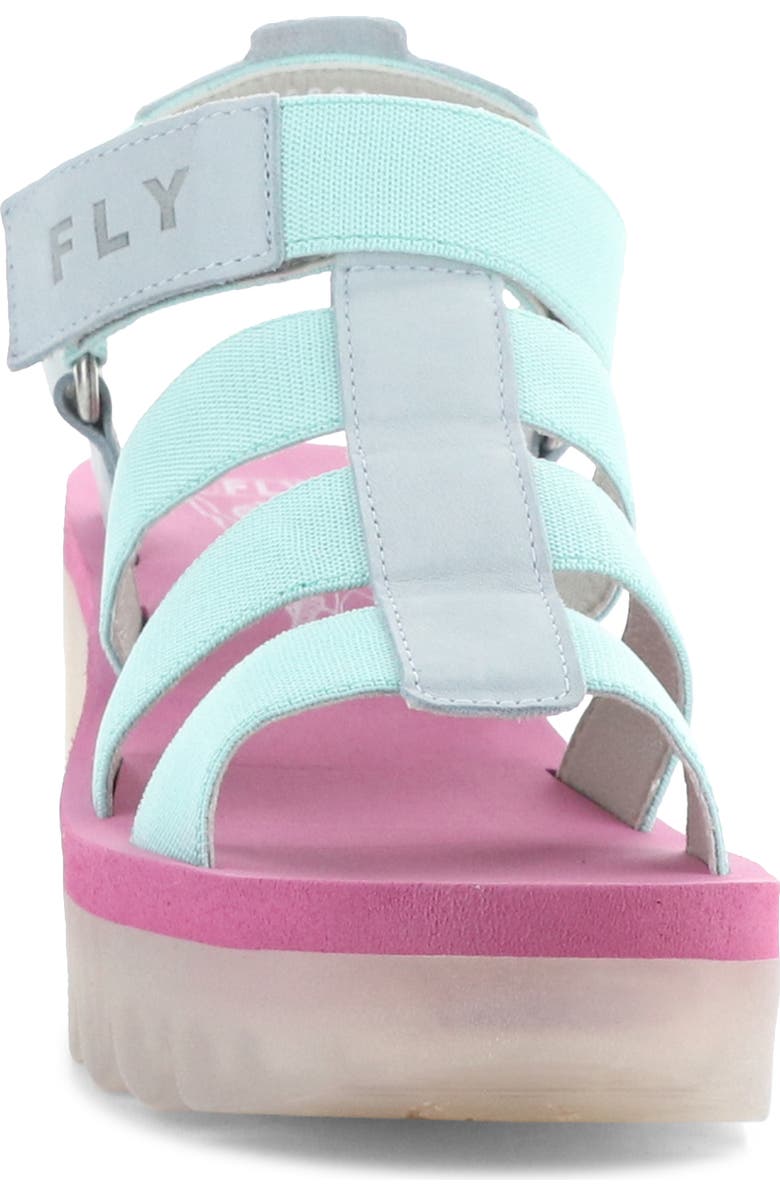Fly London Yoji Platform Wedge Sandal, Alternate, color, Skyblue/ Multi