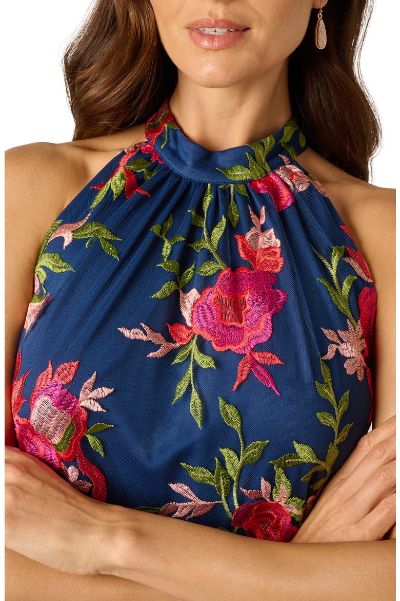 Embroidered Floral Mock Neck Minidress, Alternate, color, NAVY/ PINK MULTI