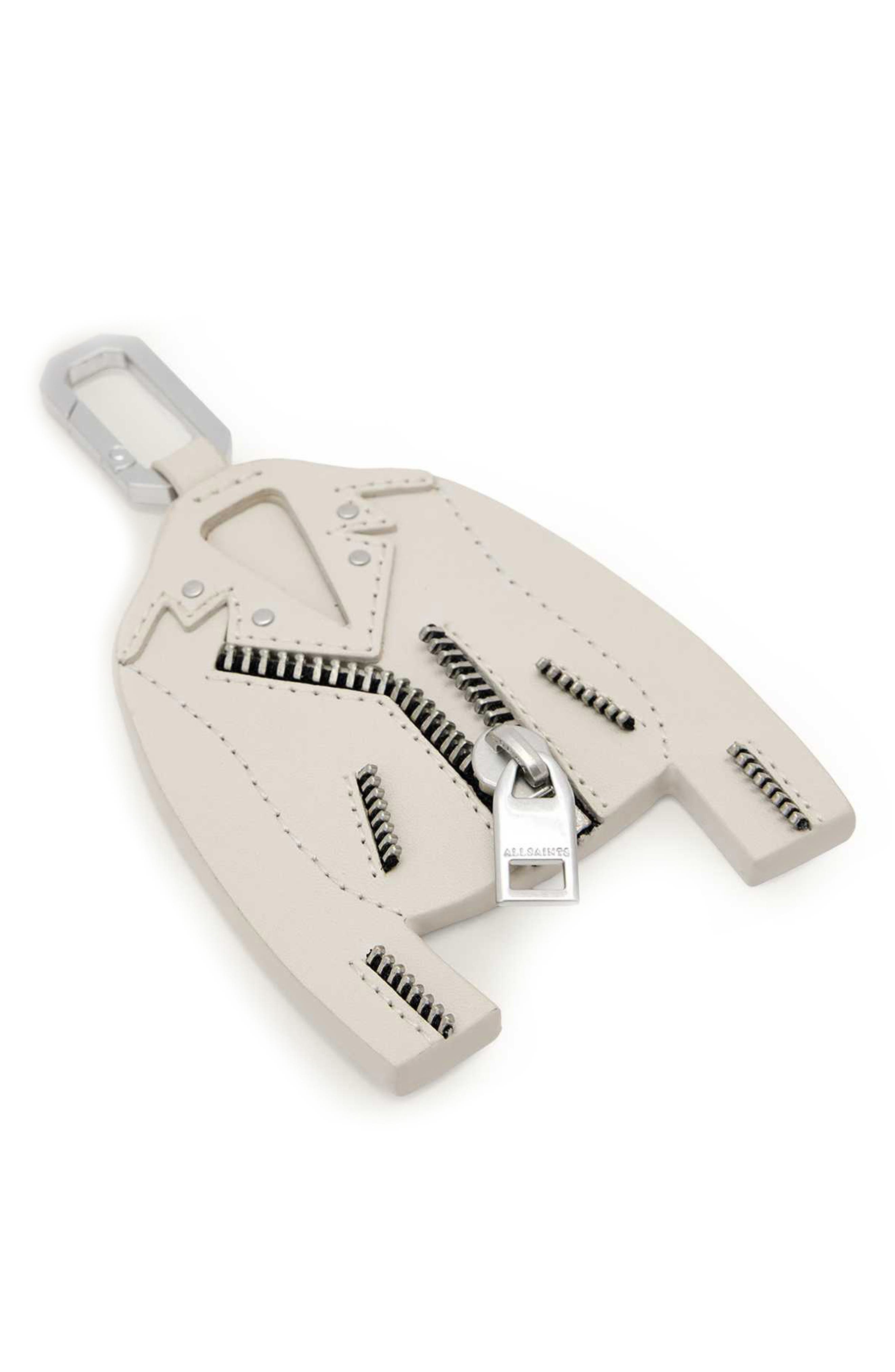 Dalby Leather Jacket Keyring, Alternate, color, IVORY WHITE/ SILVER