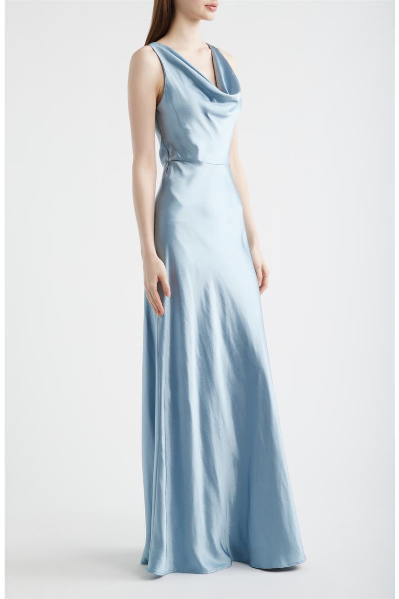 Chandler Cowl Neck Sleeveless Satin Gown, Alternate, color, SKY BLUE