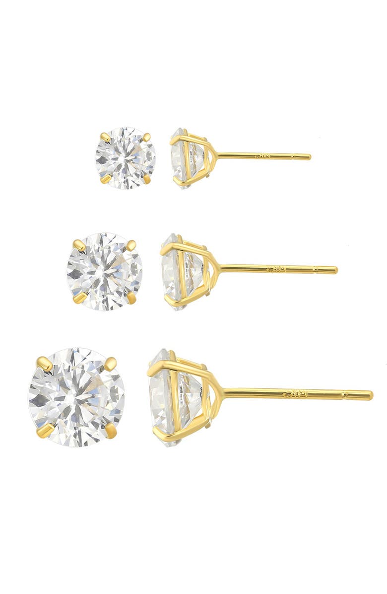 CANDELA JEWELRY 3-Pack Graduated Cubic Zirconia Stud Earrings, Main, color, 