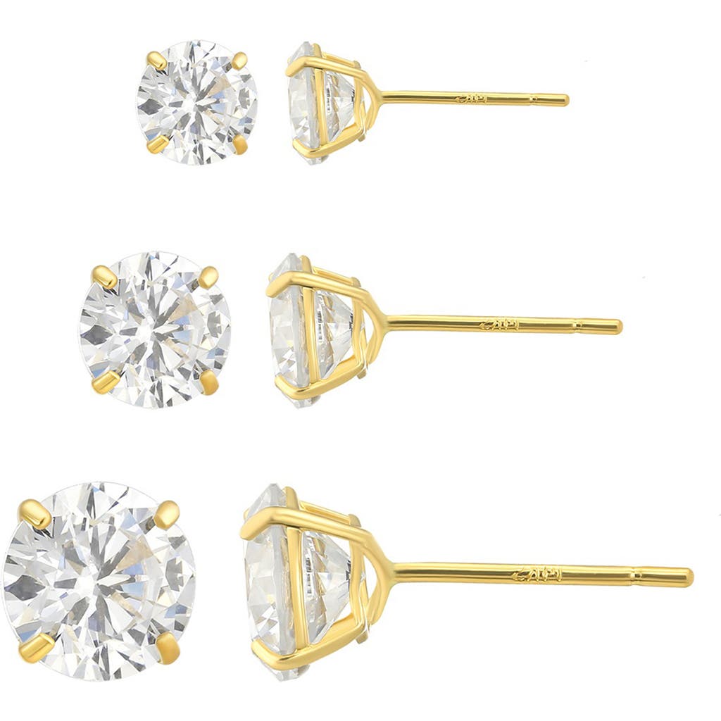 Candela Jewelry 3-pack Graduated Cubic Zirconia Stud Earrings In Gold