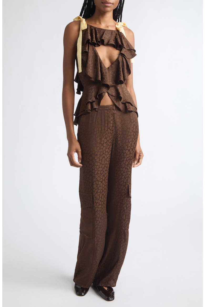 Kimmy Satin Jacquard Straight Leg Cargo Pants, Alternate, color, BROWN