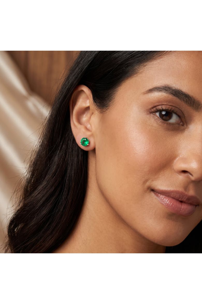 5Ct Round Emerald Studs 9mm Women's 14k Earring 3 Prong Martini Lab Grown, Alternate, color, Yellow Gold