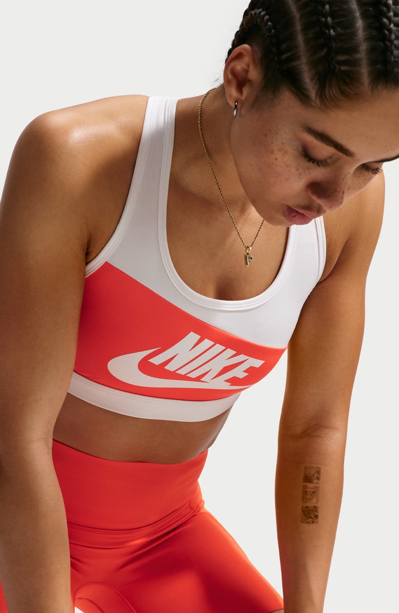 Nike Swoosh Dri-FIT Sports Bra, Alternate, color, Light Crimson/ White