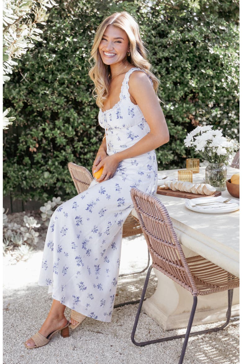 Sakara Floral Lace Trim Maxi Dress, Alternate, color, BLUE FLORAL