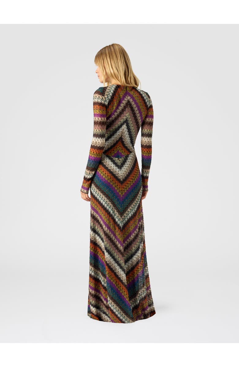 Missoni Flared Long Dress With V-neck And Long Sleeves, Alternate, color, Multicoloured
