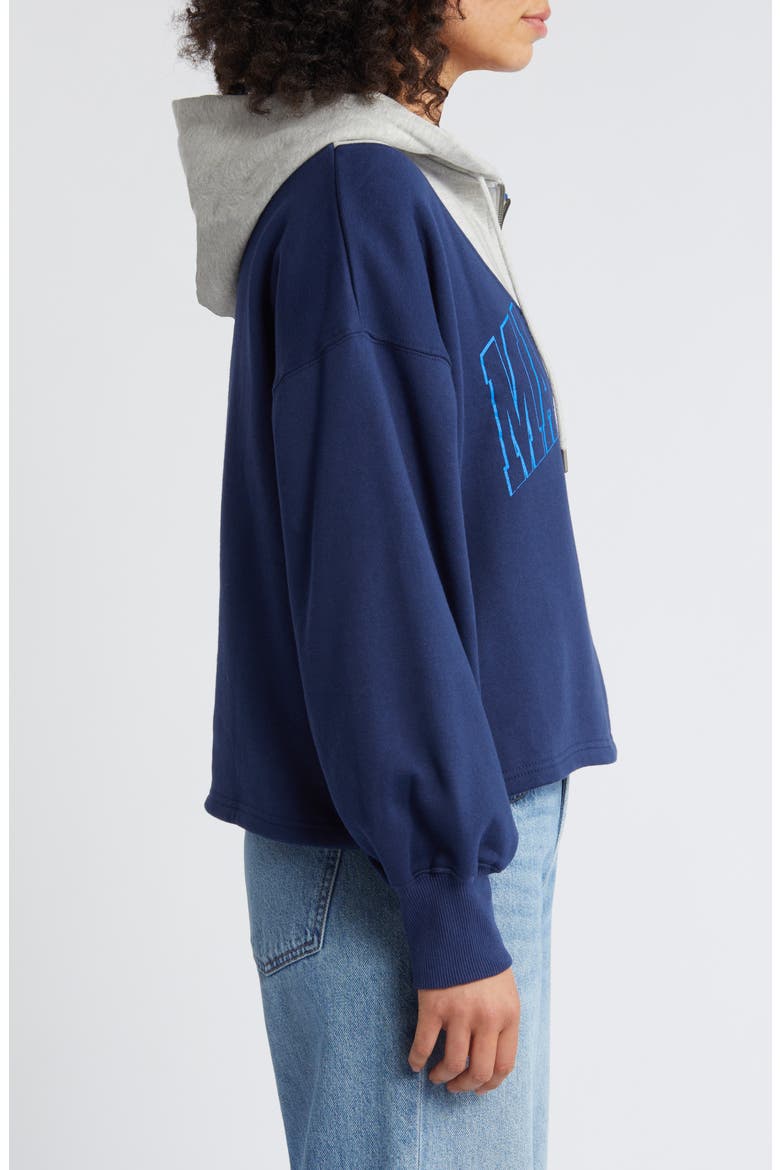 Women's WEAR by Erin Andrews Navy Dallas Mavericks Pieced Quarter-Zip Hoodie Jacket, Alternate, color, Navy