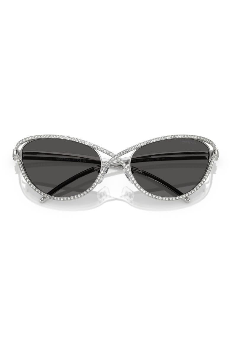 58mm Cat Eye Sunglasses, Alternate, color, SILVER