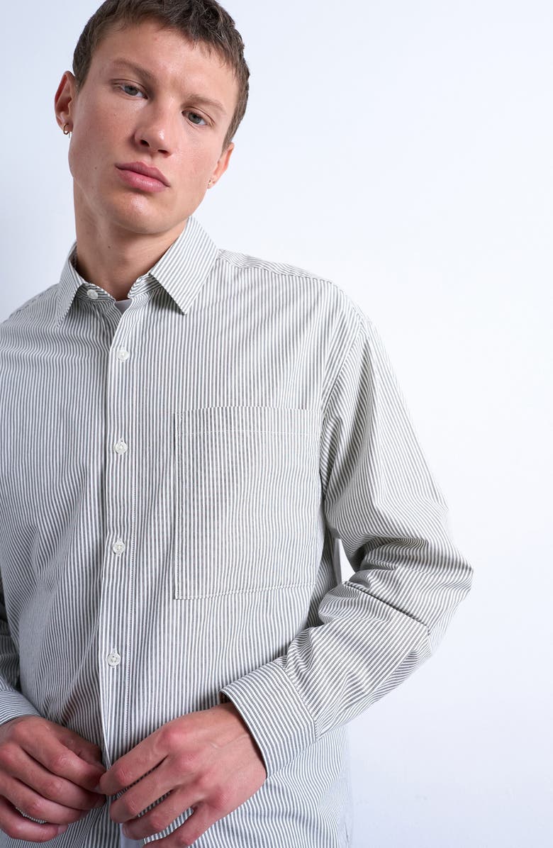 Topman Oversize Stripe Button-Up Shirt, Alternate, color, Ecru Multi