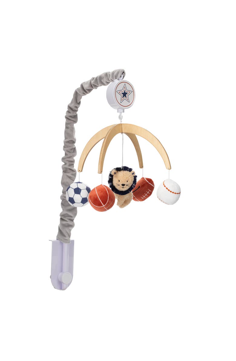 Lambs & Ivy Hall of Fame Lion/Sports Balls Musical Baby Crib Mobile Soother Toy, Alternate, color, Multicolor