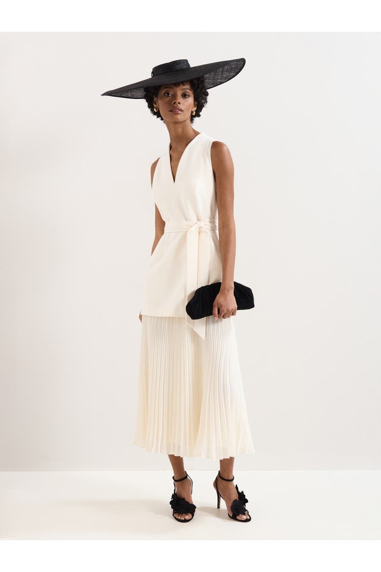Pia Pleated Midi Dress, Alternate, color, Ivory
