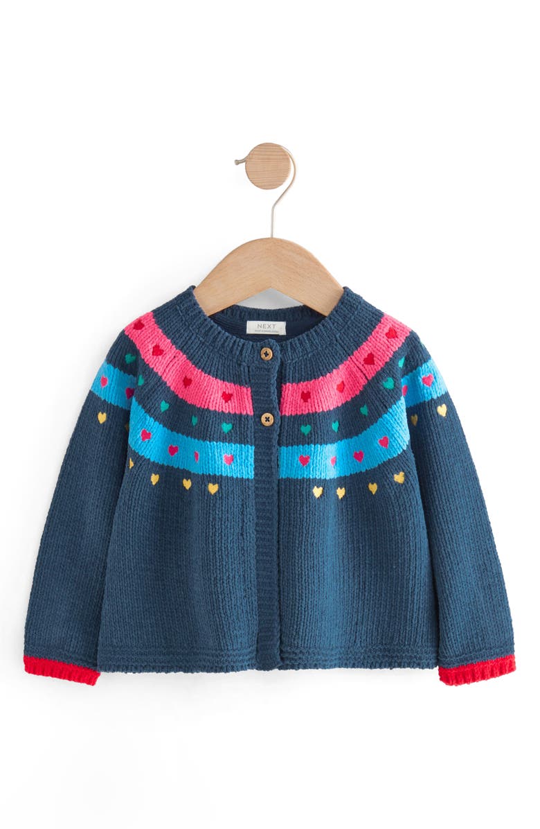 NEXT Kids' Heart Embroidered Cardigan, Main, color, Blue