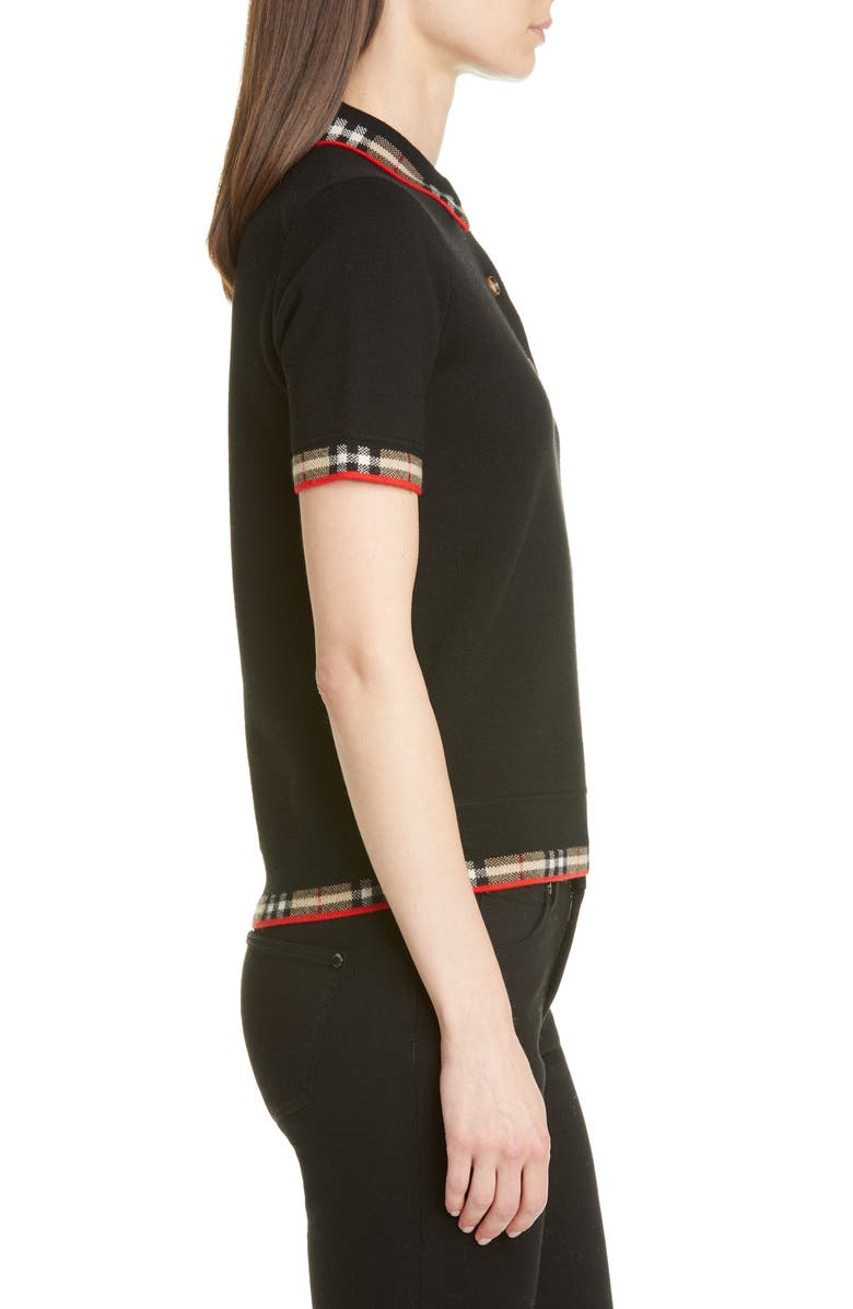 Burberry Lola Check Trim Merino Wool Blend Polo Sweater, Alternate, color, 