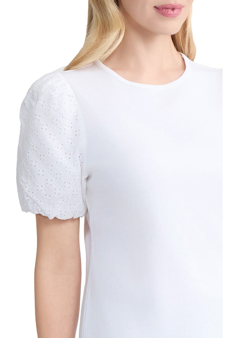 Eyelet Puff Sleeve Crewneck Top, Alternate, color, NATURAL WHITE