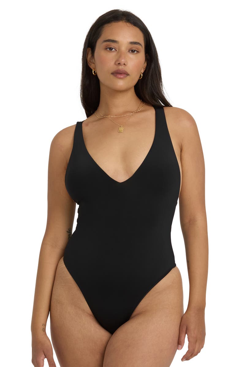 Billabong Sol Searcher Open Back One-Piece Swimsuit, Alternate, color, Black Pebble
