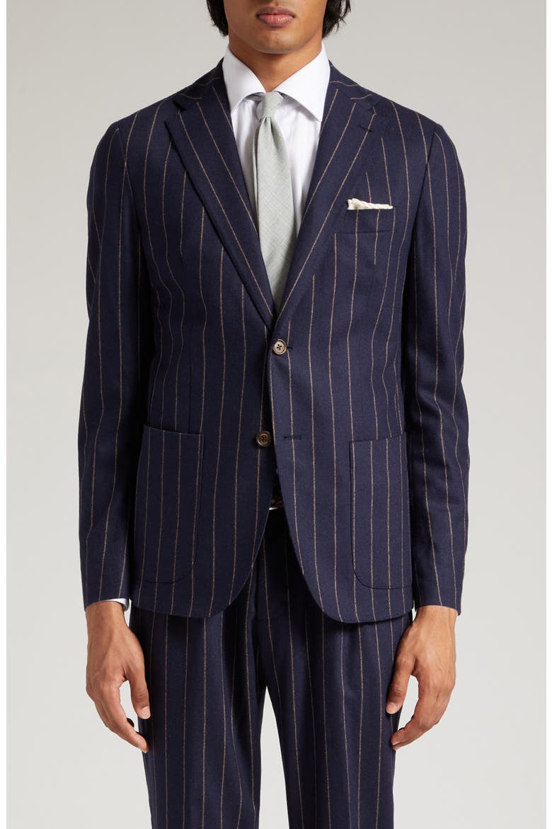 Pinstripe Wool & Cashmere Stretch Flannel Suit, Alternate, color, NAVY