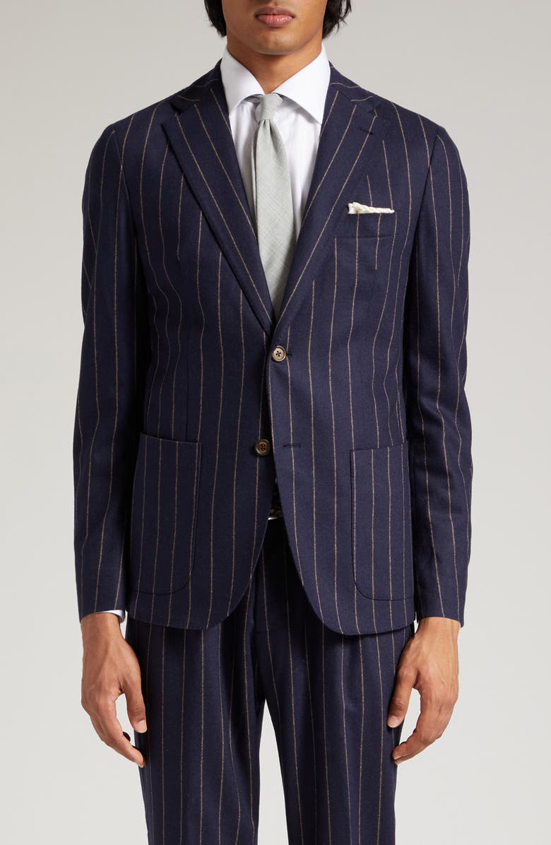 Eleventy Pinstripe Wool & Cashmere Stretch Flannel Suit, Alternate, color, Navy