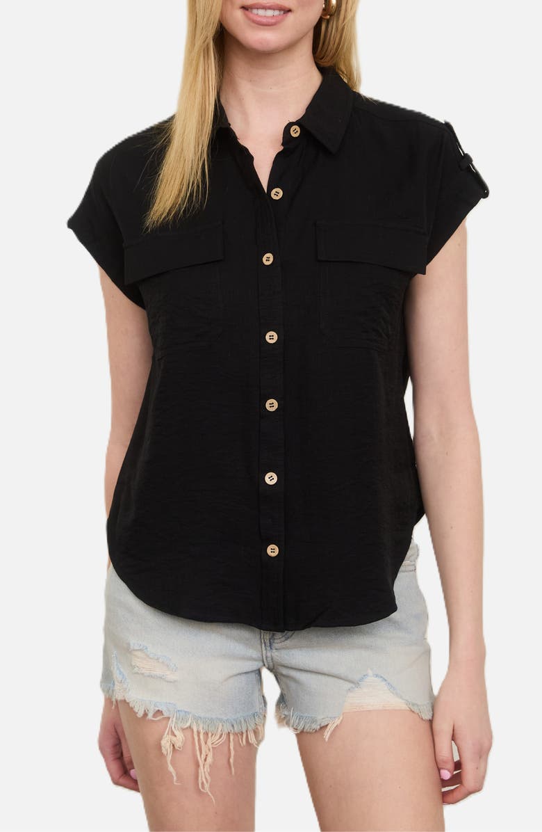 Blu Pepper Button Front Shirt, Main, color, Black