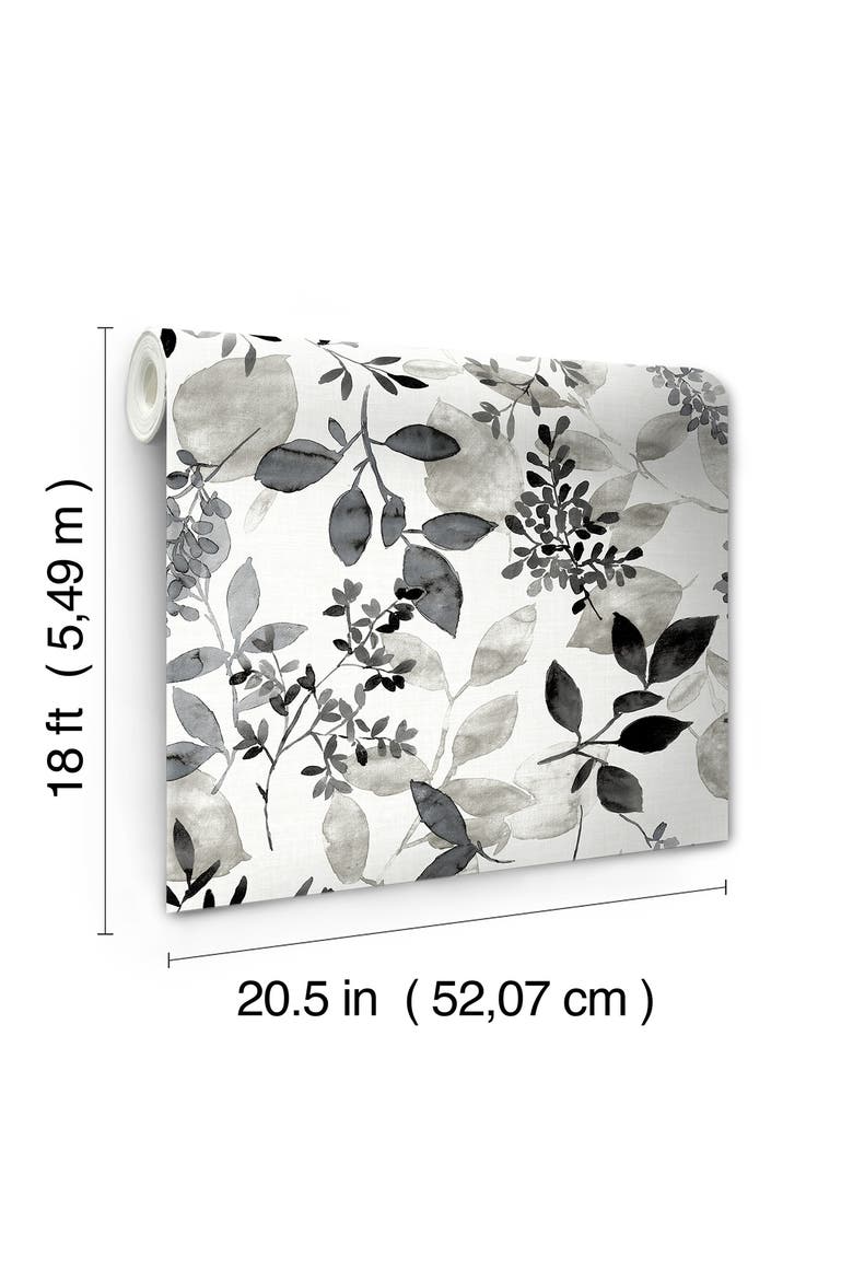 Breezy Floral Chevron Wallpaper, Alternate, color, BLACK
