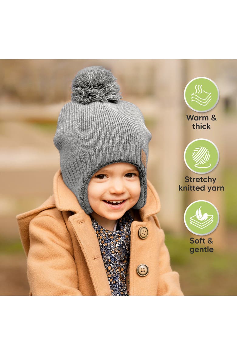 Muff Knitted Beanie, Alternate, color, Gray