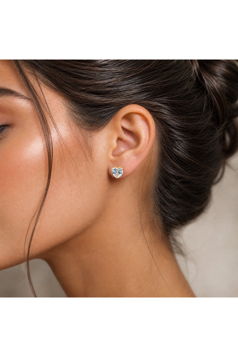 CZ Solitaire Heart Stud Earring, Alternate, color, Gold