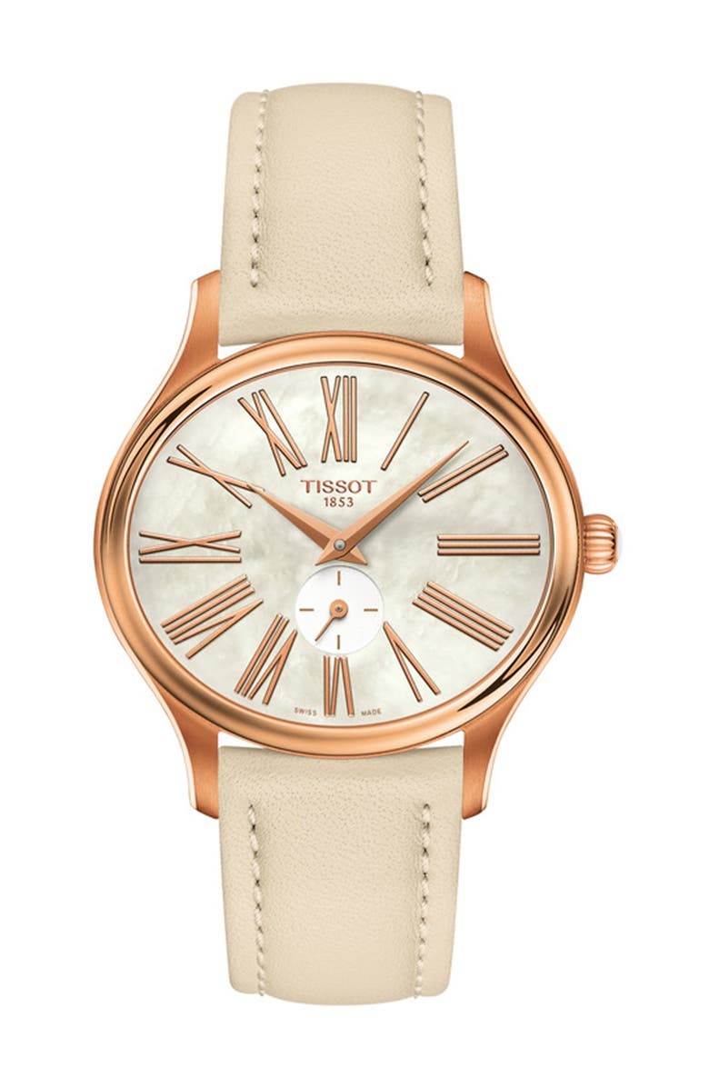 Tissot Women's Bella Ora Oval Leather Strap Watch, 28mm, Main, color,