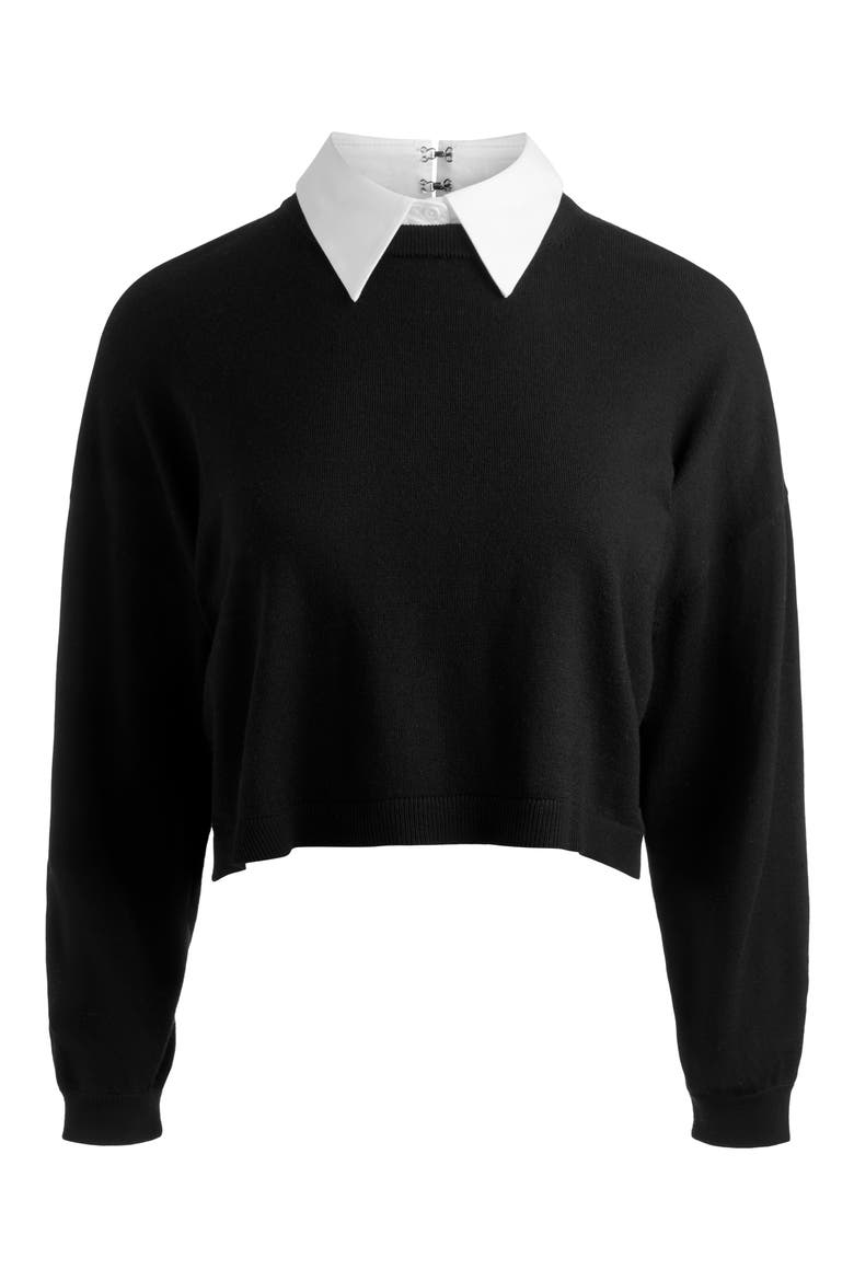 Rhett Wool Sweater with Detachable Collar, Alternate, color, BLACK