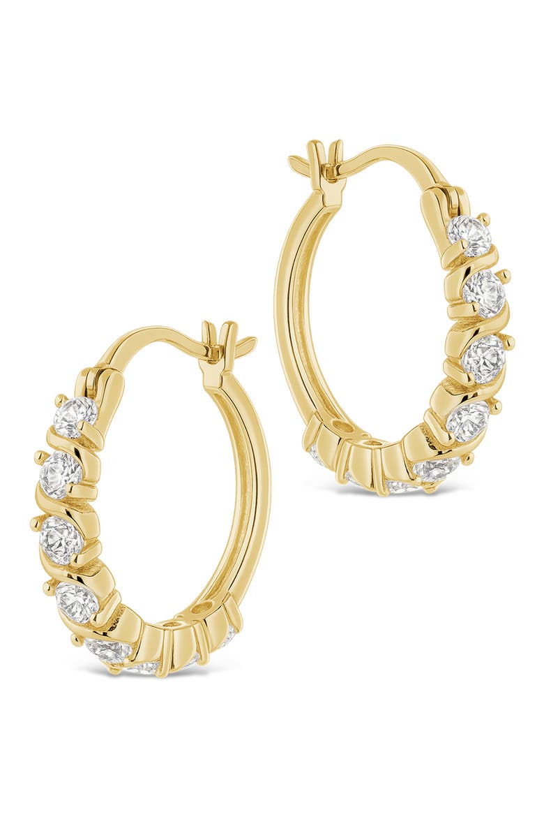 Sunburst Cubic Zirconia Huggie Hoop Earrings, Alternate, color, GOLD