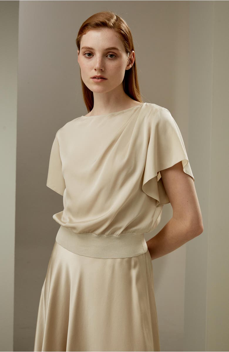 Lilysilk Short Rippled Batwing Sleeves Silk Shirt, Alternate, color, Cream