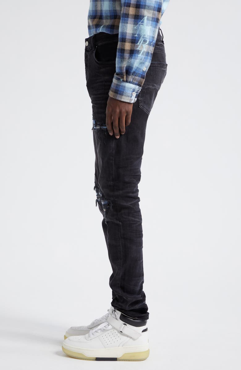 AMIRI MX1 Plaid Ripped & Patched Stretch Skinny Jeans, Alternate, color,